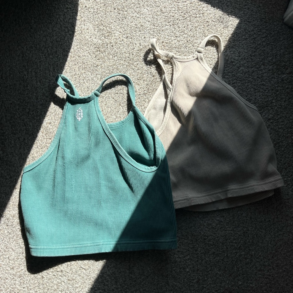 Free People Teal and Beige Crop Tops